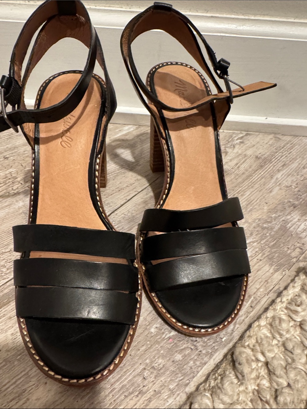 Madewell Black Triple-Band Ankle-Strap Block Heel Sandals